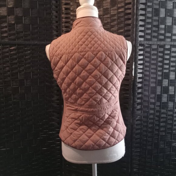LOVE TREE Pale Pink Brown Quilted Vest Womans Size Small - Picture 3 of 11